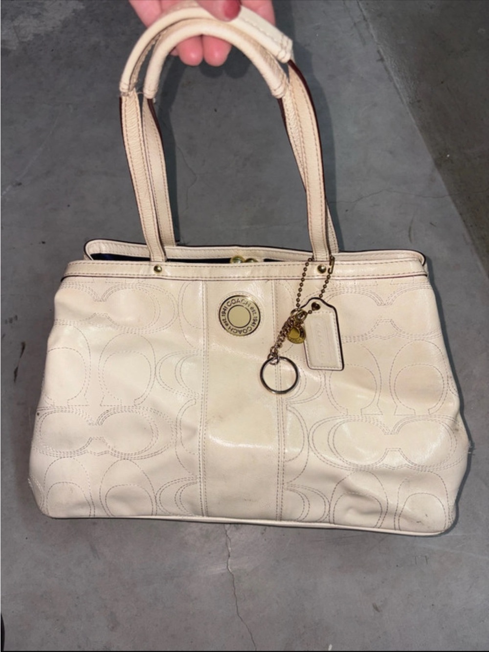 Coach Cream Leather Shoulder Tote with Signature Patch